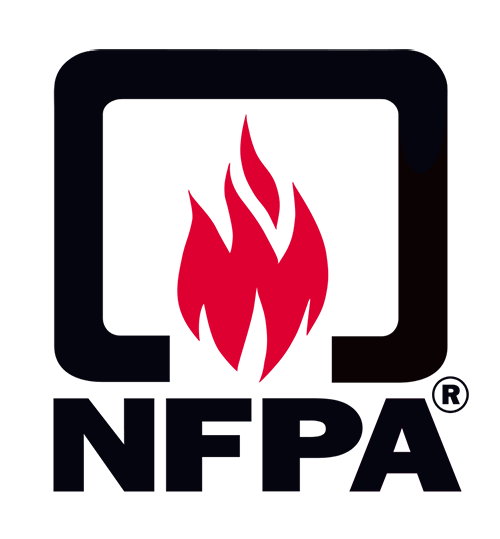 NFPA logo with red flame inside a black rounded square and bold black letters below