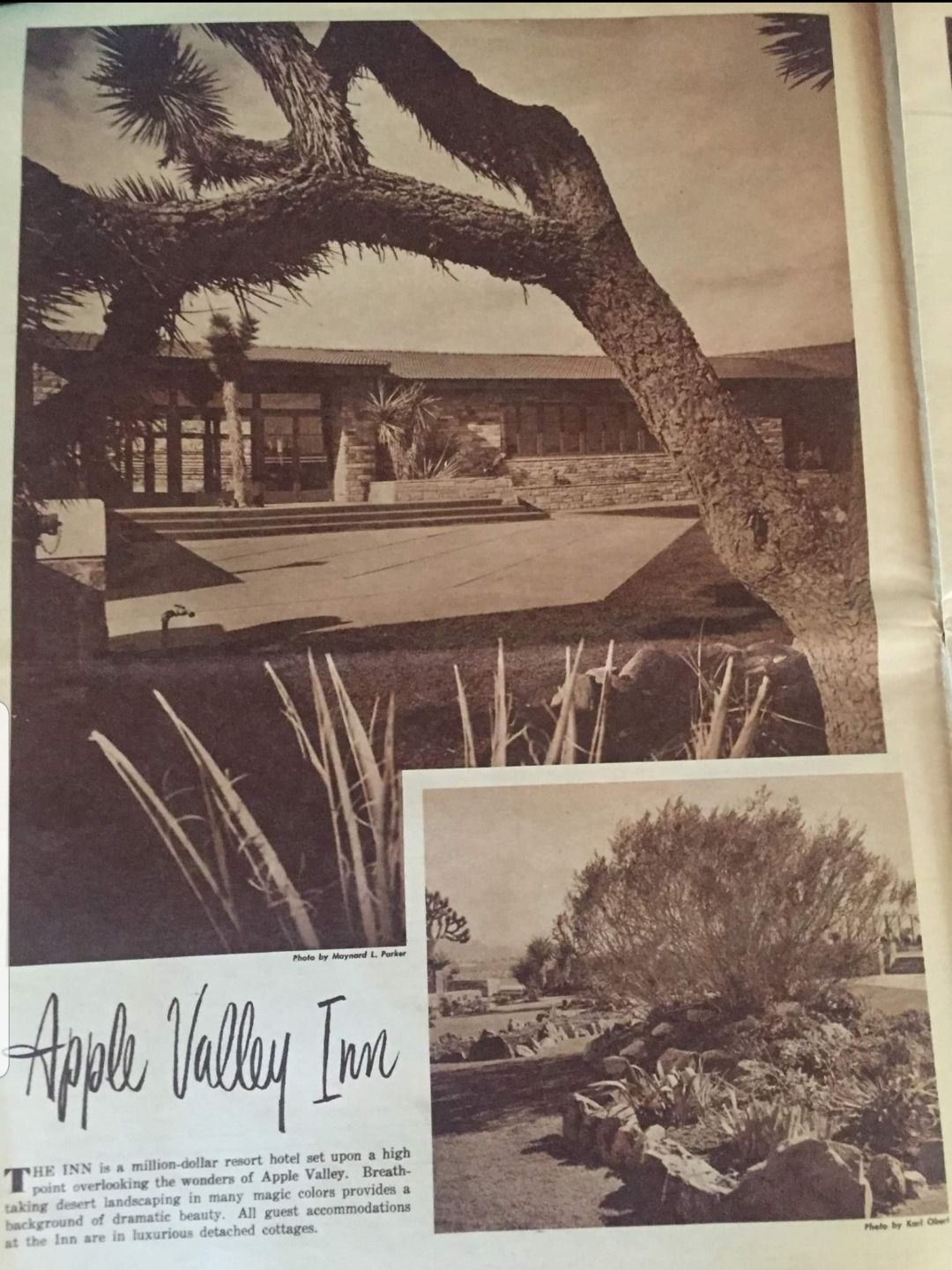 A black and white photo of the apple valley inn.