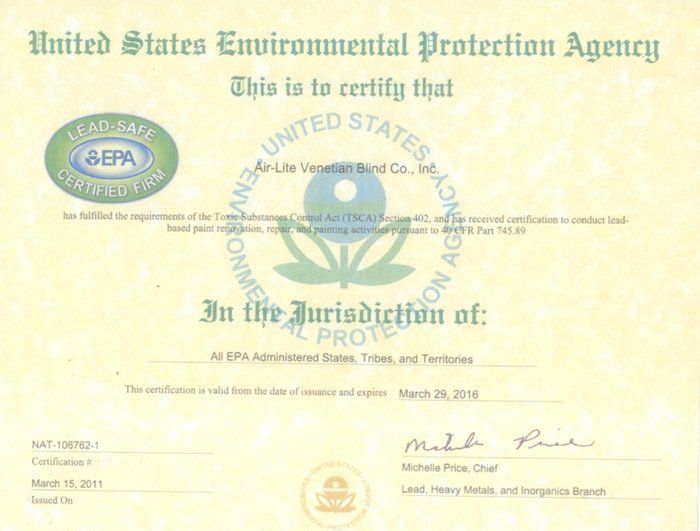 Airlite EPA Certificate 2011-2016 - Airlite Home Center