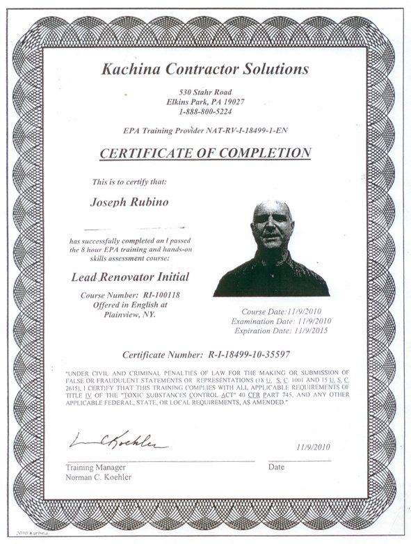 EPA Training Certificate 2010-2015 - Airlite Home Center