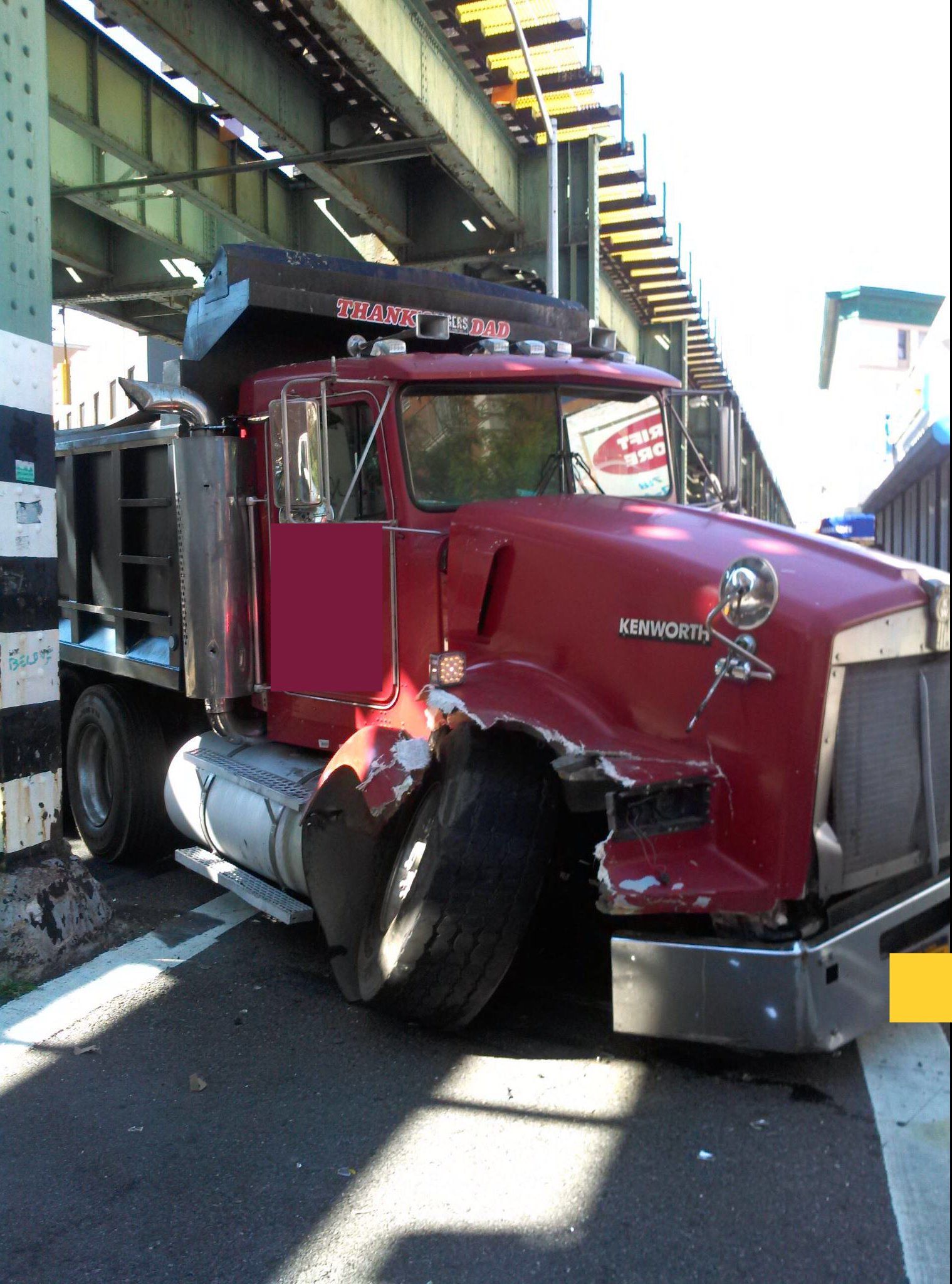crashed red truck