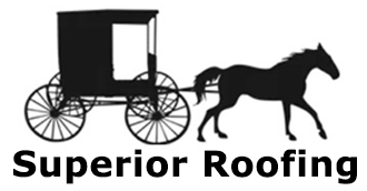 Black horse-drawn buggy silhouette above the words &ldquo;Superior Roofing&rdquo;