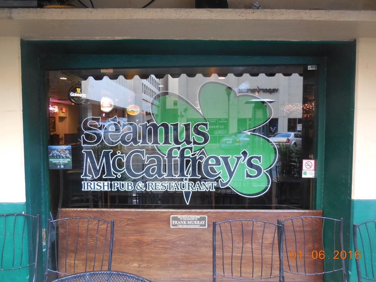The front of a restaurant called Seamus Mccaffrey 's