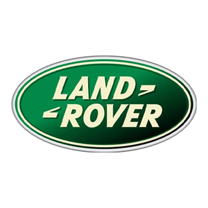 Green Land Rover oval logo with white lettering and silver border