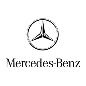 Mercedes-Benz logo with silver and black three-pointed star above the wordmark