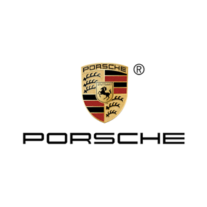 Porsche logo with crest and black wordmark on a white background