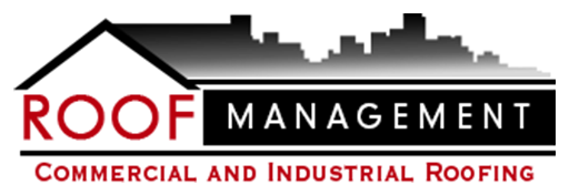 Roof Management logo with black roof graphic and red &ldquo;COMMERCIAL AND INDUSTRIAL ROOFING&rdquo; text