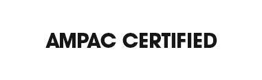 A black and white logo for ampac certified on a white background.