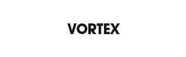 A black and white logo for vortex on a white background.