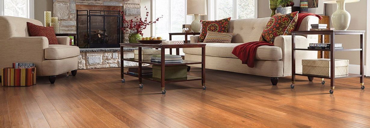 Living room with hardwood floors, two sofas, a fireplace, and a coffee table.