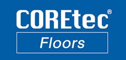 Logo for COREtec Floors with white text on a blue background.