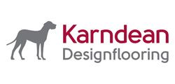 Logo of Karndean Designflooring. Gray dog silhouette beside text in burgundy and gray.