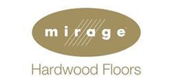 Mirage Hardwood Floors logo: gold oval with 