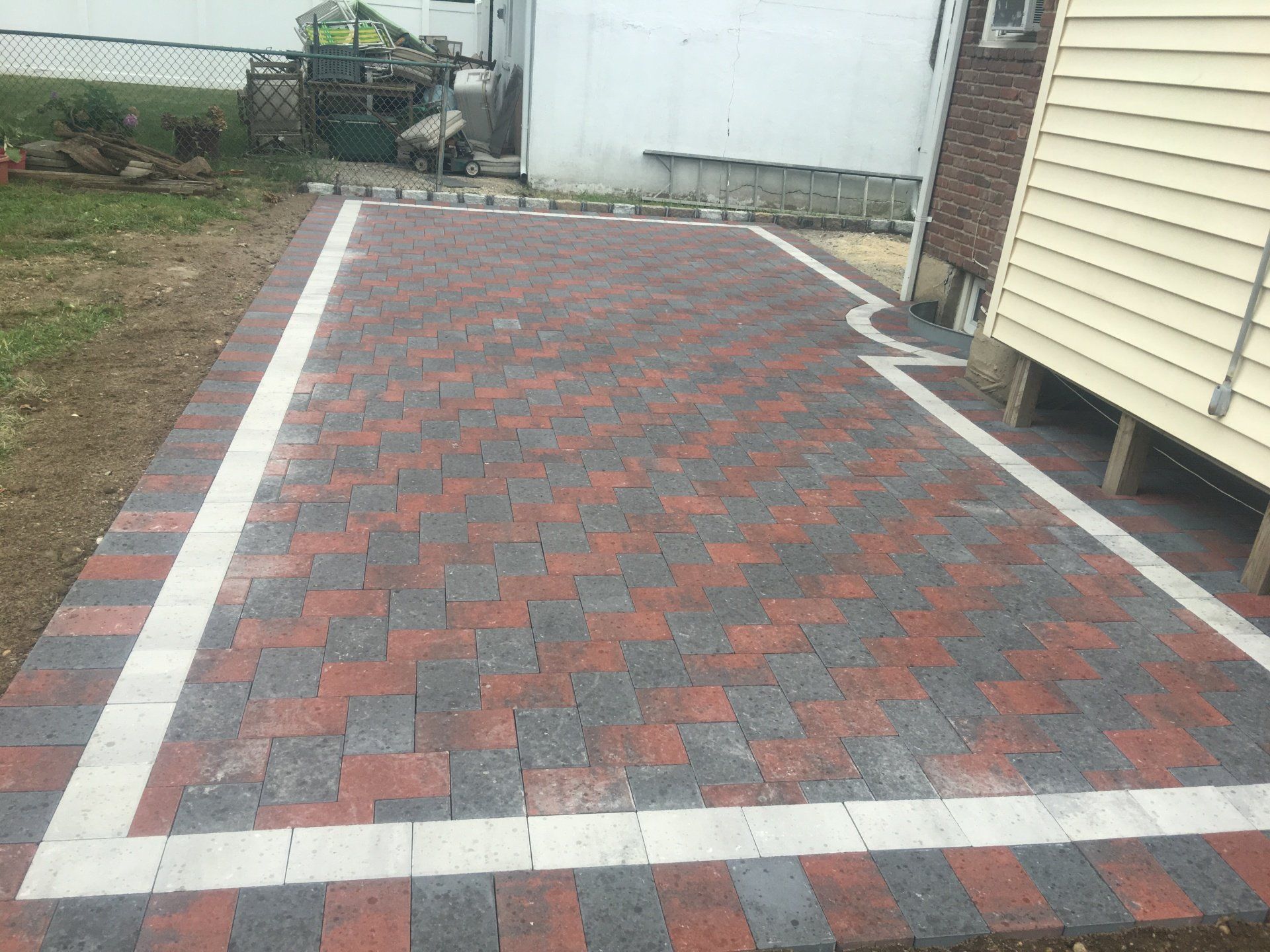 Backyard patio with white border