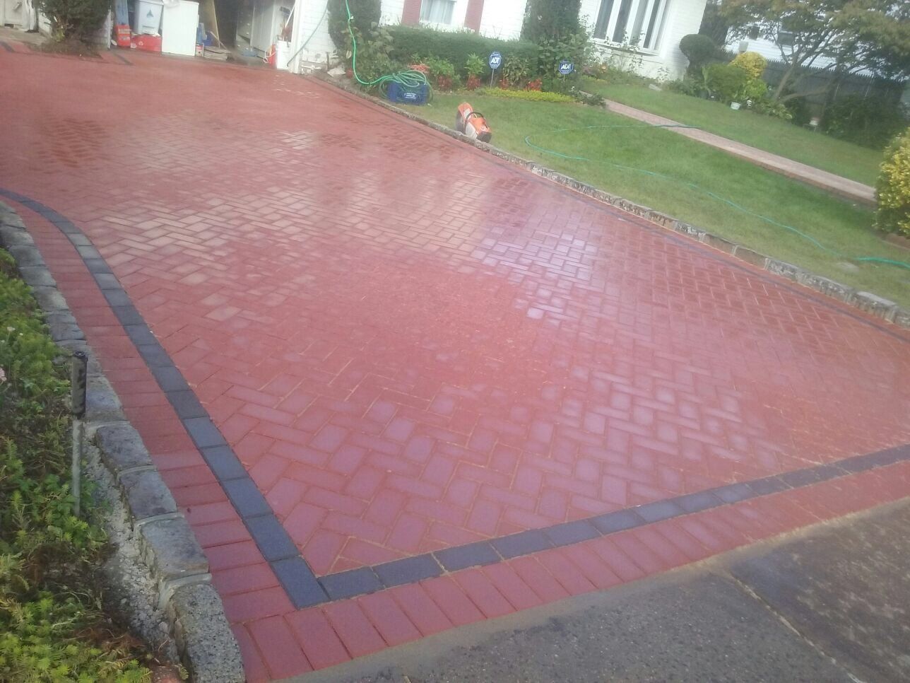 A paved walkway made of bricks