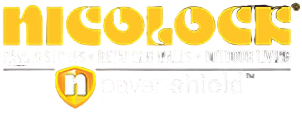 A logo for nicolock paver shield paving stones retaining walls outdoor living