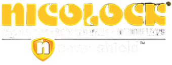 A logo for nicolock paver shield paving stones retaining walls outdoor living