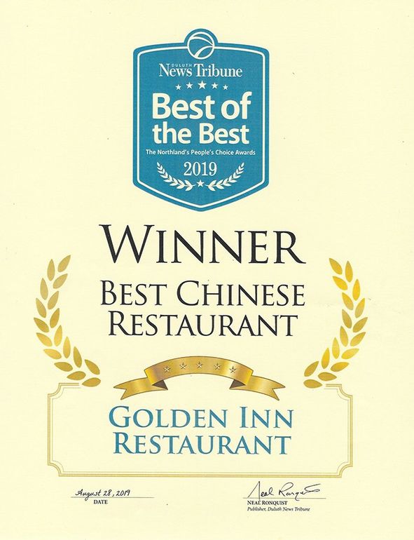 Winner Best Chinese Restaurant award