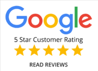 Google 5-star customer rating with five gold stars and “Read Reviews” text