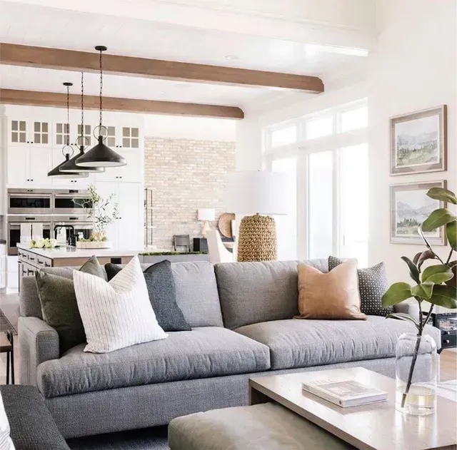 A living room with a couch and a coffee table