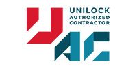 Logo for Unilock Authorized Contractor featuring red and teal geometric letters U, A, and C on a white background.