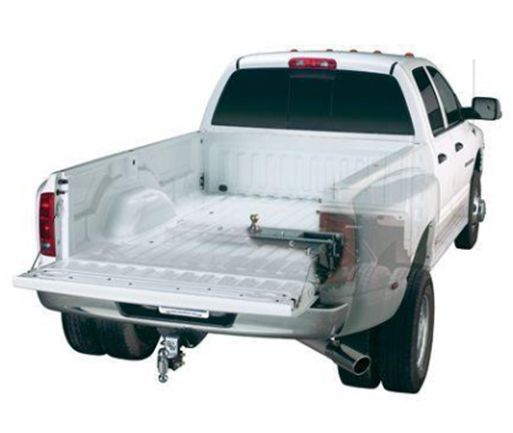 White pickup truck with gooseneck hitch