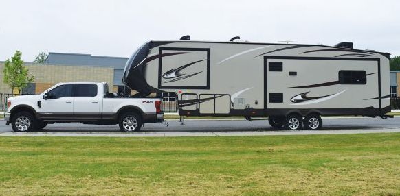 RV attached to a pickup truck