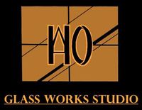 Logo for HO Glass Works Studio in orange and black, with stylized cracked-glass design