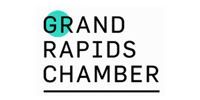 Grand Rapids Chamber logo with black text and a teal circle behind the G
