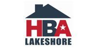 HBA Lakeshore logo with a dark house roof and red, gray, and black text