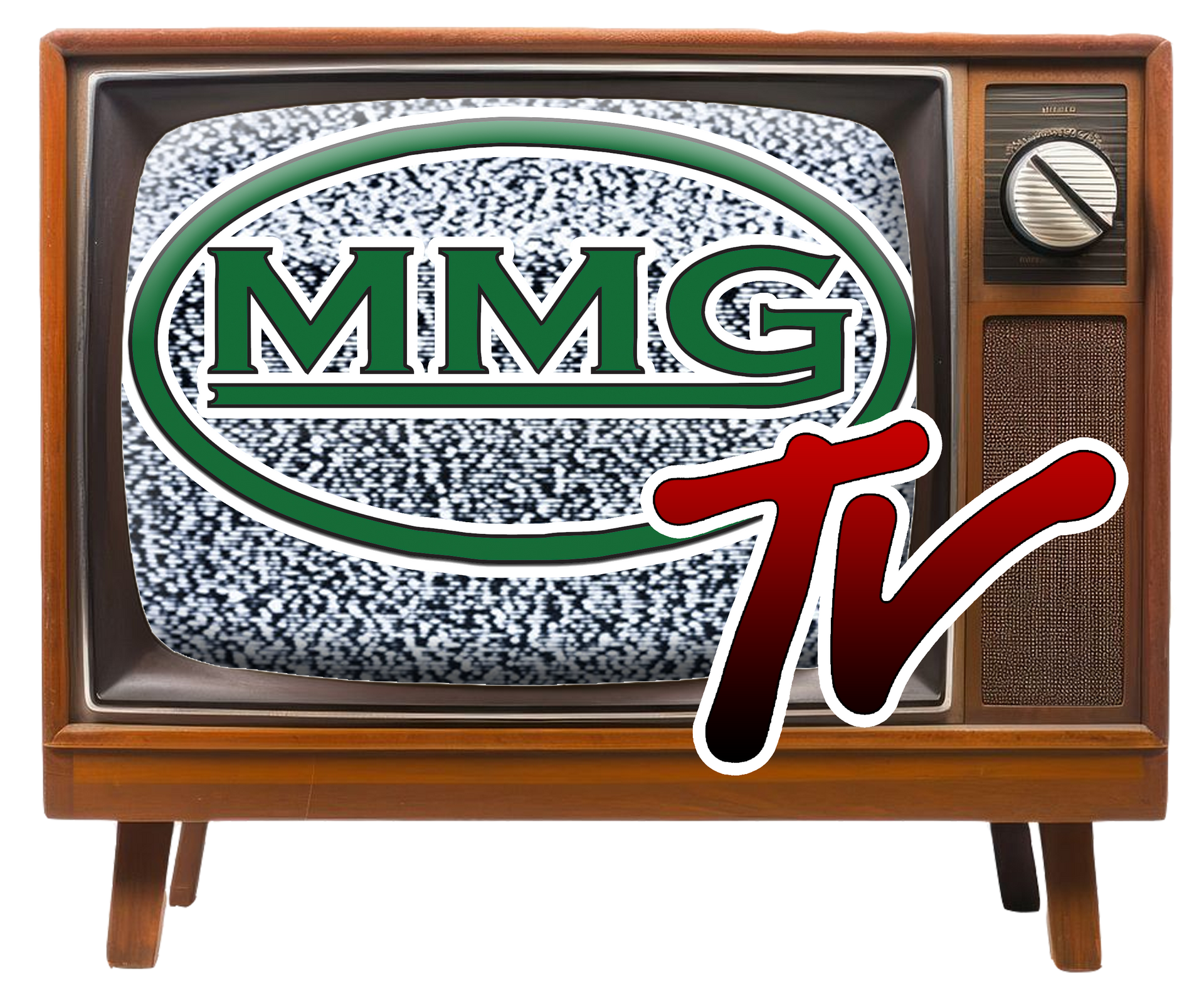 An old television with the logo for mmg tv on it