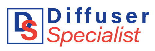 Diffuser Specialist logo in blue and red text with overlapping DS initials in a square outline