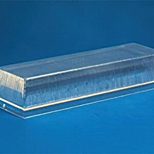 Clear rectangular acrylic block on a blue background