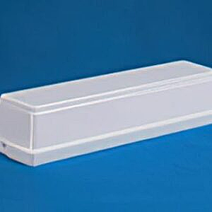 White rectangular box on a blue background