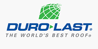 Logo for Duro-Last featuring a green globe icon above the blue text 