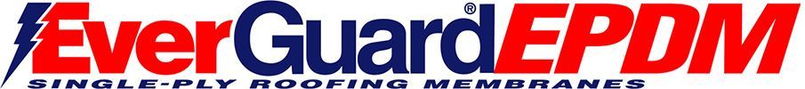 A red white and blue logo for everguard epdm
