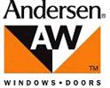 The logo for andersen aw windows and doors is orange and black.