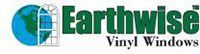 A logo for earthwise vinyl windows with a blue globe