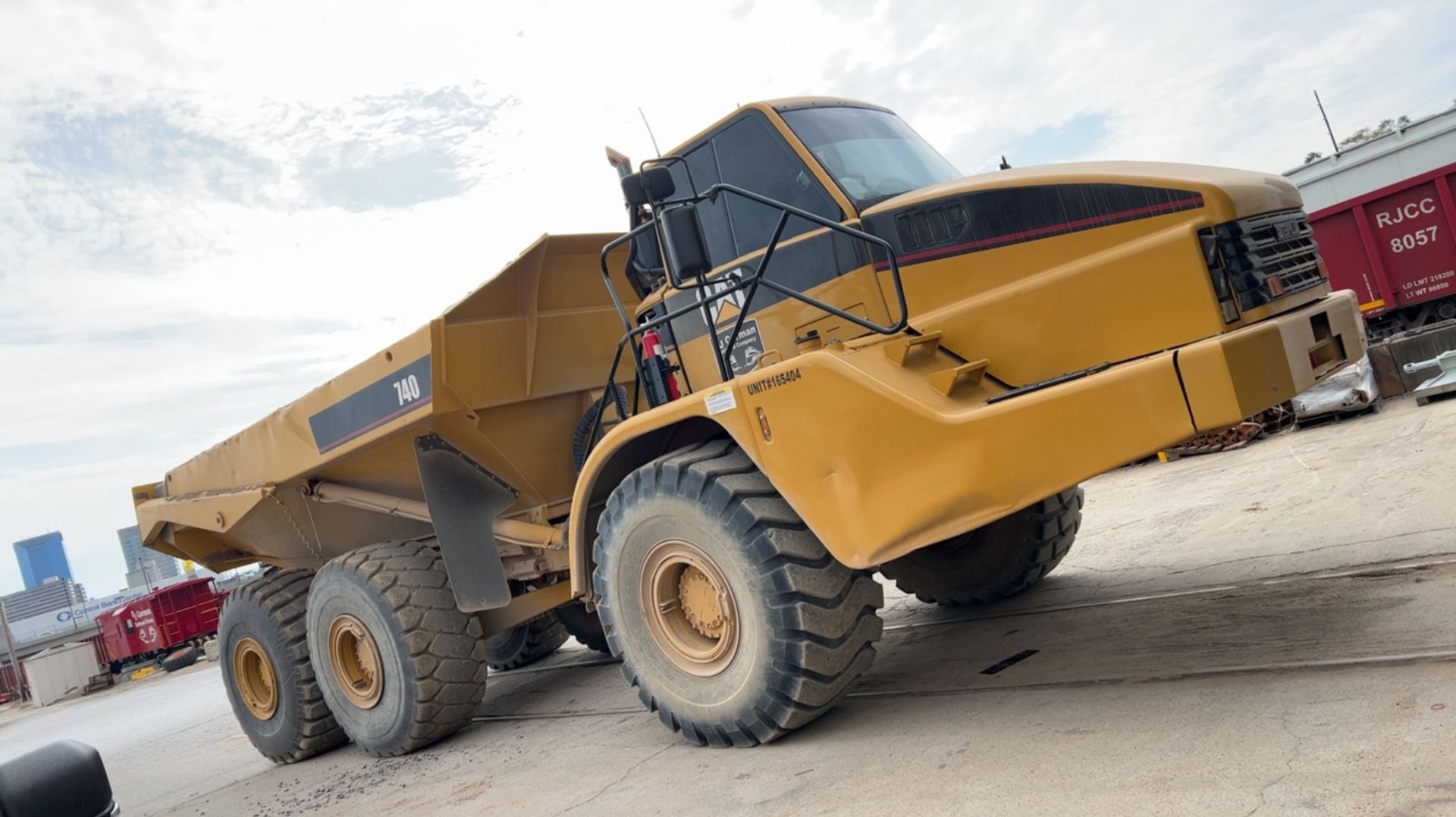 CAT truck with tinted windows