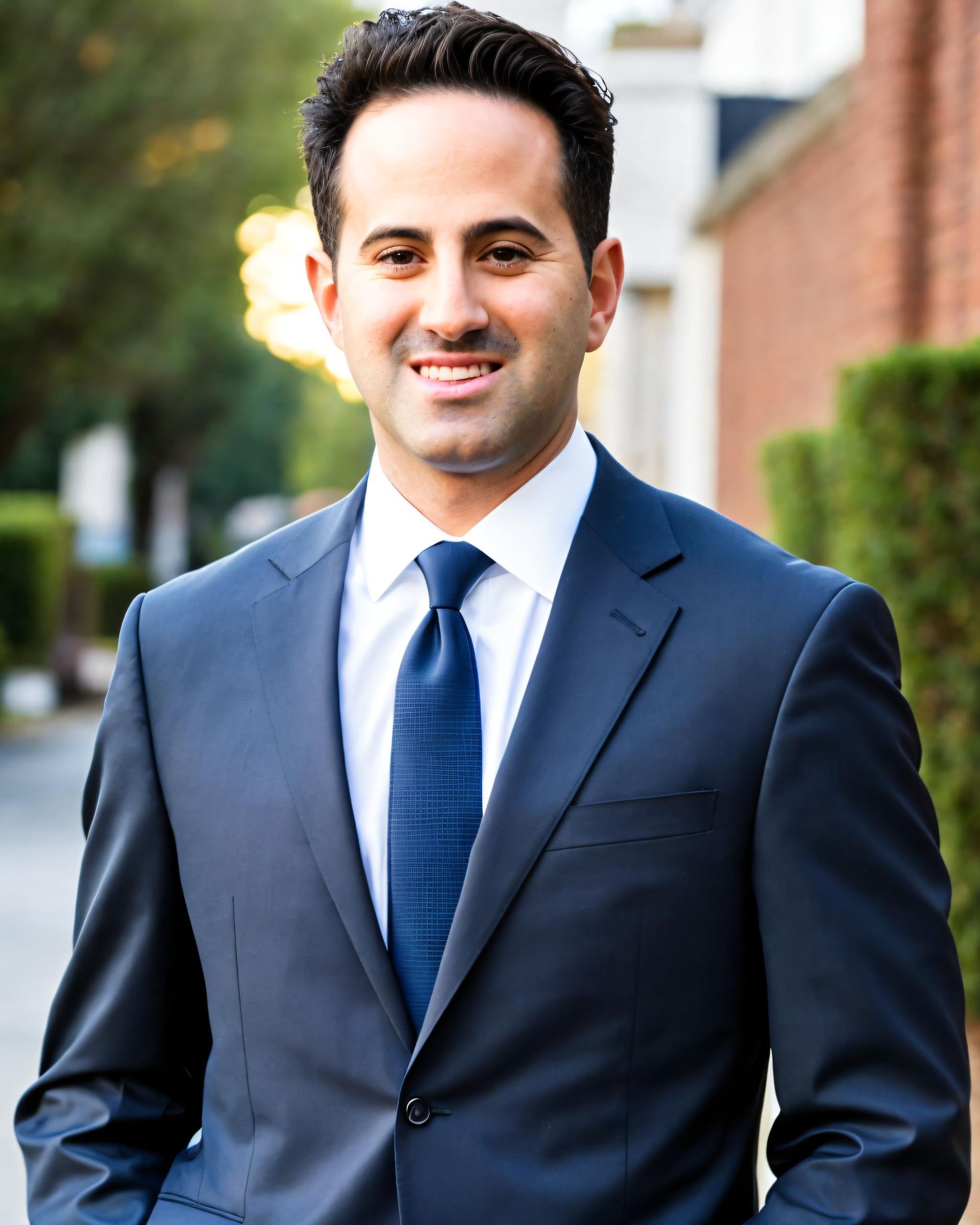 A man in a suit and tie is smiling for the camera