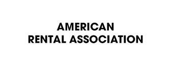 The logo for the american rental association is black and white.