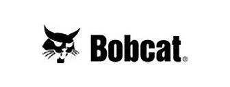 The bobcat logo is black and white and has a cat on it.