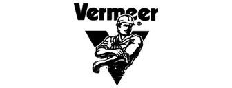 A black and white logo for vermeer with a man in a triangle.