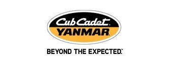 The cub cadet yanmar logo is yellow and black and says `` beyond the expected ''.
