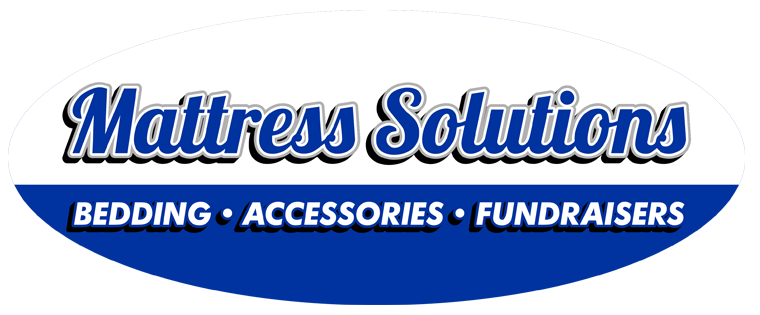Mattress Solutions logo with blue oval and text: &ldquo;Bedding &bull; Accessories &bull; Fundraisers&rdquo;