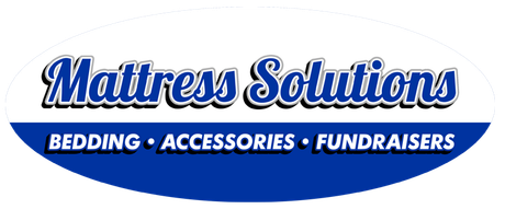 Mattress Solutions logo with blue oval and text: &ldquo;Bedding &bull; Accessories &bull; Fundraisers&rdquo;