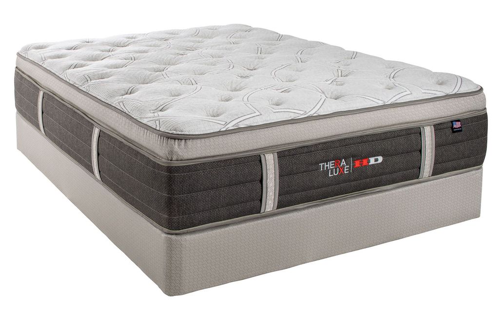 White pillow-top mattress with gray sides and tufted top, shown on a white background