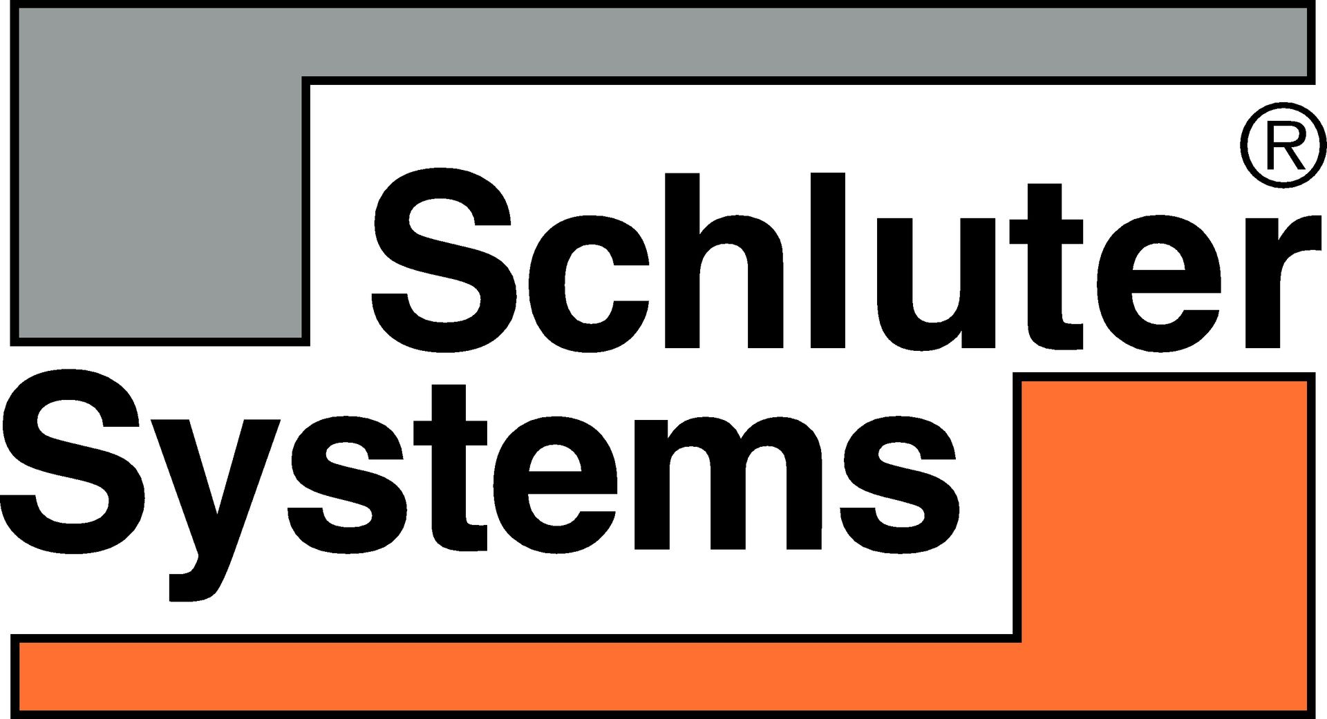 Schluter Systems logo: gray and orange square shapes with company name in black text.