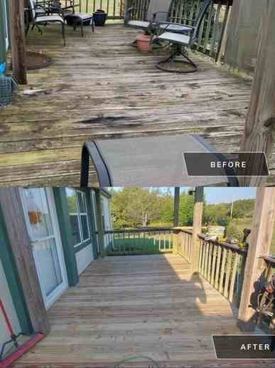 Comparison photo: A weathered deck 