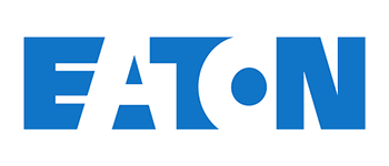 The eaton logo is blue and white on a white background.